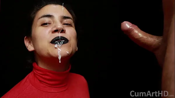 Nieuwe CFNM - Red turtleneck, Black lips - Handjob Cum mouthful Cum on clothes topfilms