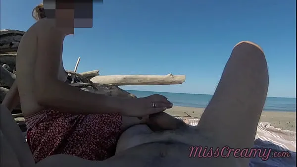 New Flashing my cock in front of a people in public nudist beach while my wife masturbates me with cumshot - very risky with strangers near - MissCreamy top Movies